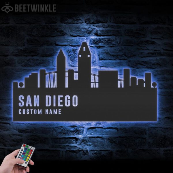 Custom-San-Diego-Skyline-Metal-Wall-Art-LED-Light-4