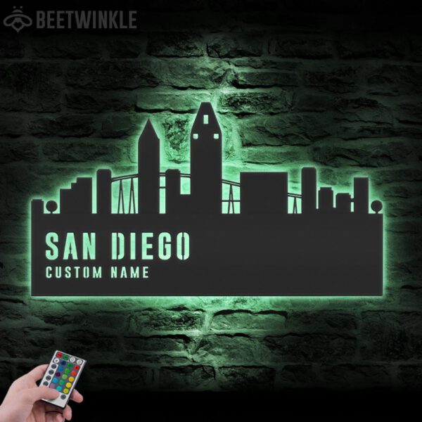 Custom-San-Diego-Skyline-Metal-Wall-Art-LED-Light-8