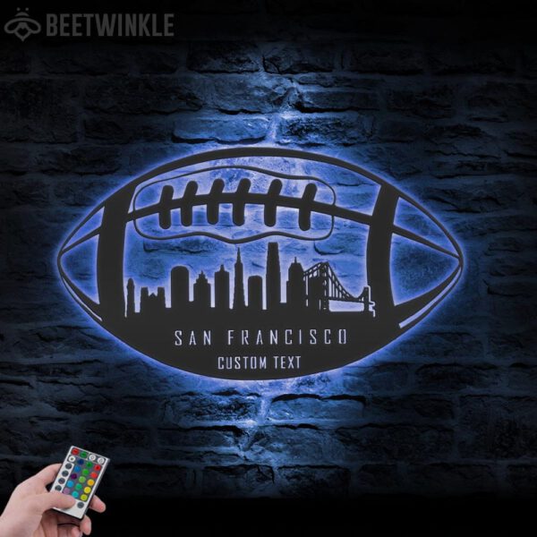 Custom-San-Francisco-Skyline-American-Football-Metal-Wall-Art-LED-Light-3