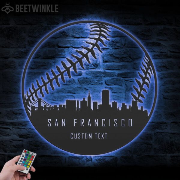 Custom-San-Francisco-Skyline-Baseball-Metal-Wall-Art-LED-Light-2