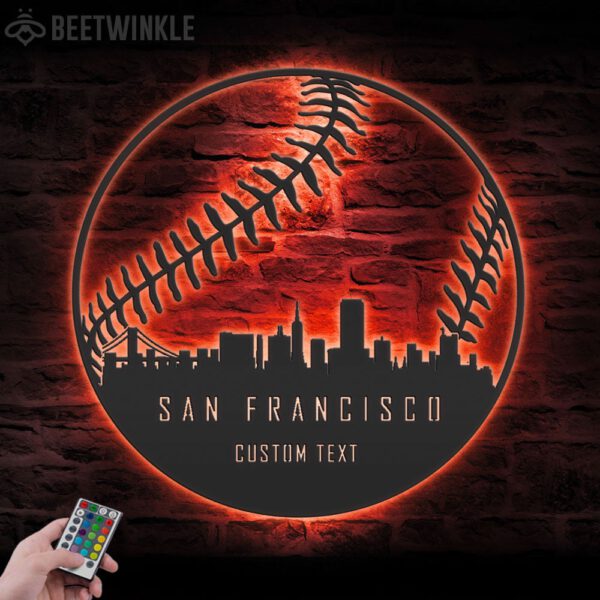 Custom-San-Francisco-Skyline-Baseball-Metal-Wall-Art-LED-Light