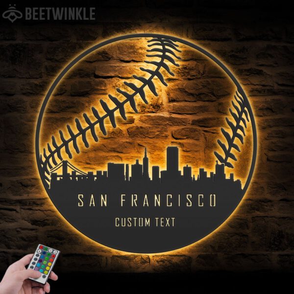 Custom-San-Francisco-Skyline-Baseball-Metal-Wall-Art-LED-Light-7