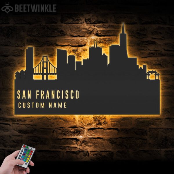 Custom-San-Francisco-Skyline-Metal-Wall-Art-LED-Light-4