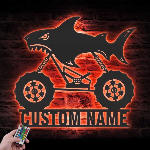 Custom-Shark-Monster-Truck-Driver-Metal-Wall-Art-LED-Light-2