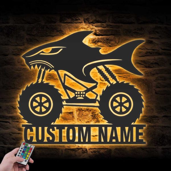 Custom-Shark-Monster-Truck-Driver-Metal-Wall-Art-LED-Light-5-1