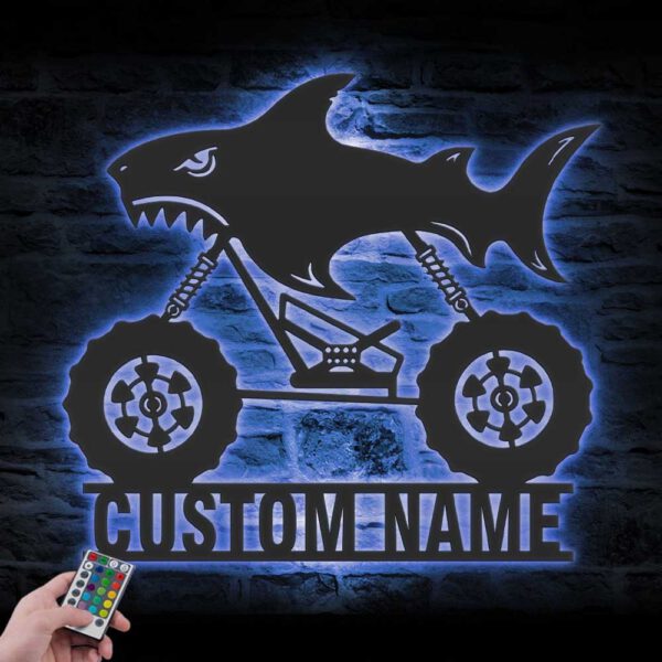 Custom-Shark-Monster-Truck-Driver-Metal-Wall-Art-LED-Light