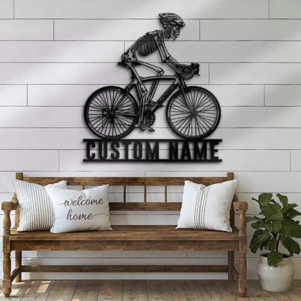 Custom-Skeleton-Riding-Road-Bike-Racing-Metal-Wall-Art-LED-Light-3