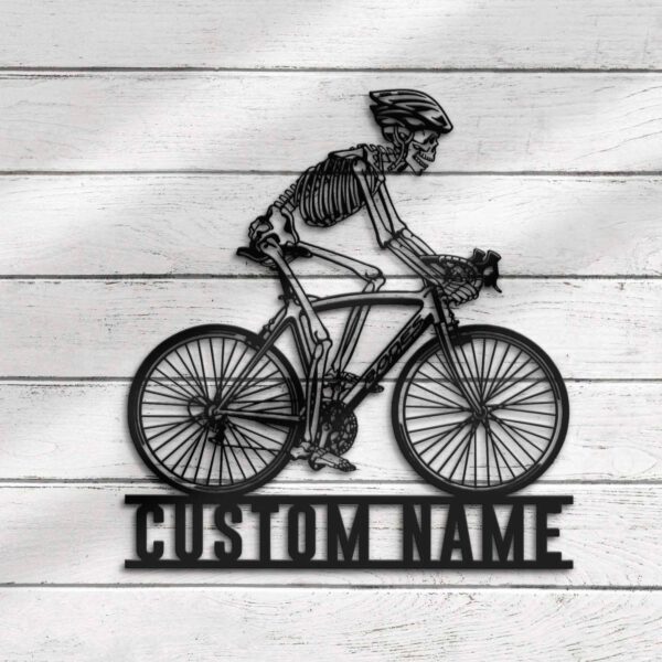 Custom-Skeleton-Riding-Road-Bike-Racing-Metal-Wall-Art-LED-Light-4