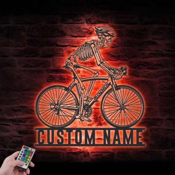 Custom-Skeleton-Riding-Road-Bike-Racing-Metal-Wall-Art-LED-Light-5