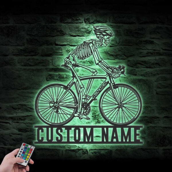 Custom-Skeleton-Riding-Road-Bike-Racing-Metal-Wall-Art-LED-Light-6