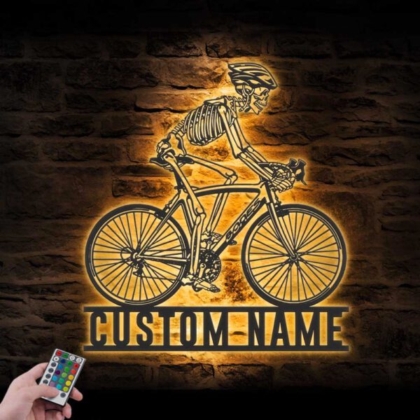 Custom-Skeleton-Riding-Road-Bike-Racing-Metal-Wall-Art-LED-Light-7