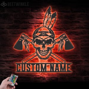 Custom-Skull-Native-American-Indian-Metal-Wall-Art-LED-Light-3