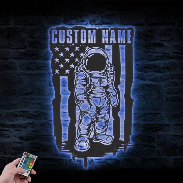 Custom-Space-Astronaut-US-Flag-Metal-Wall-Art-LED-Light-1