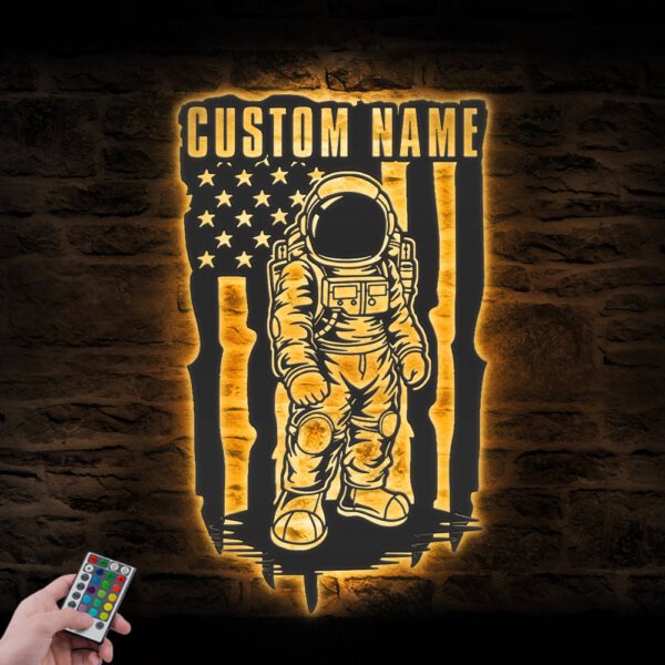 Custom-Space-Astronaut-US-Flag-Metal-Wall-Art-LED-Light-2-1