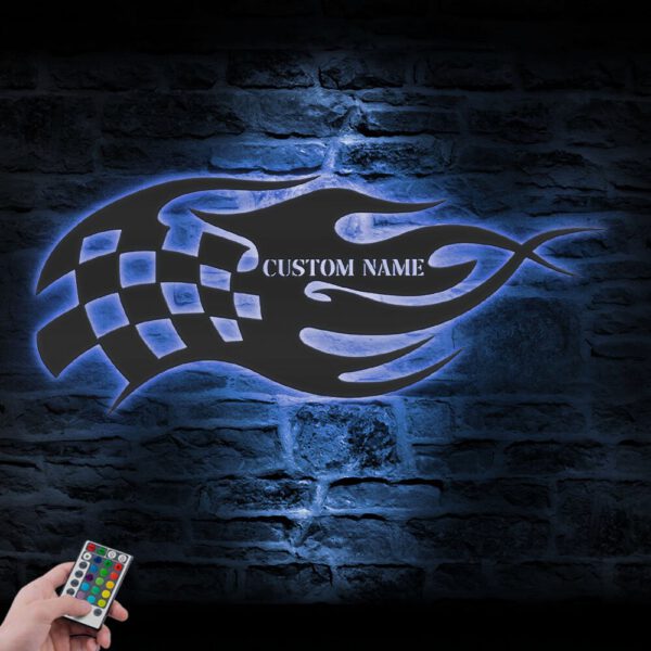 Custom-Start-Finish-Racing-Flag-Metal-Wall-Art-LED-Light