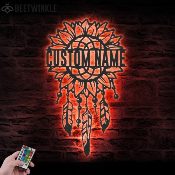 Custom-Sunflower-Dream-Catcher-Metal-Wall-Art-LED-Light-4