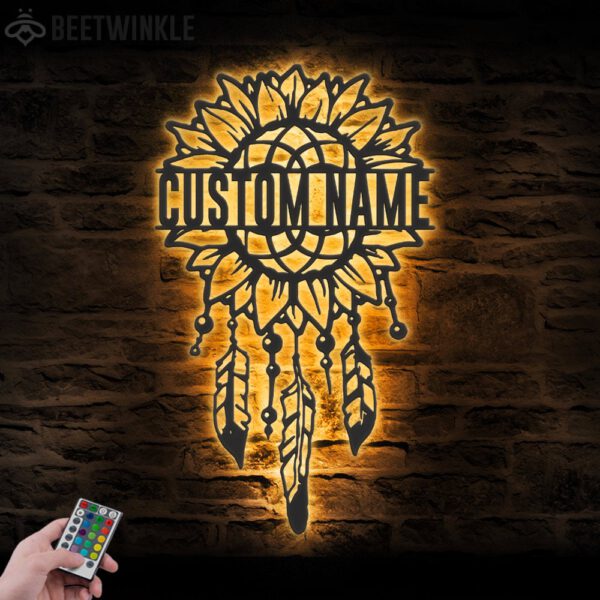 Custom-Sunflower-Dream-Catcher-Metal-Wall-Art-LED-Light-5