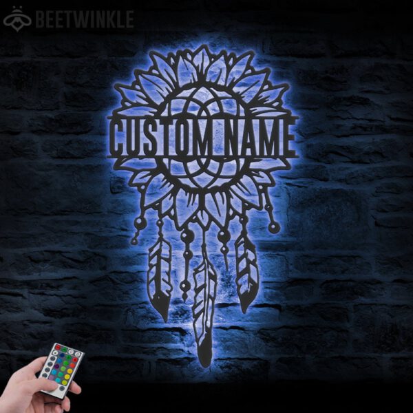 Custom-Sunflower-Dream-Catcher-Metal-Wall-Art-LED-Light-6