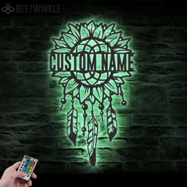 Custom-Sunflower-Dream-Catcher-Metal-Wall-Art-LED-Light