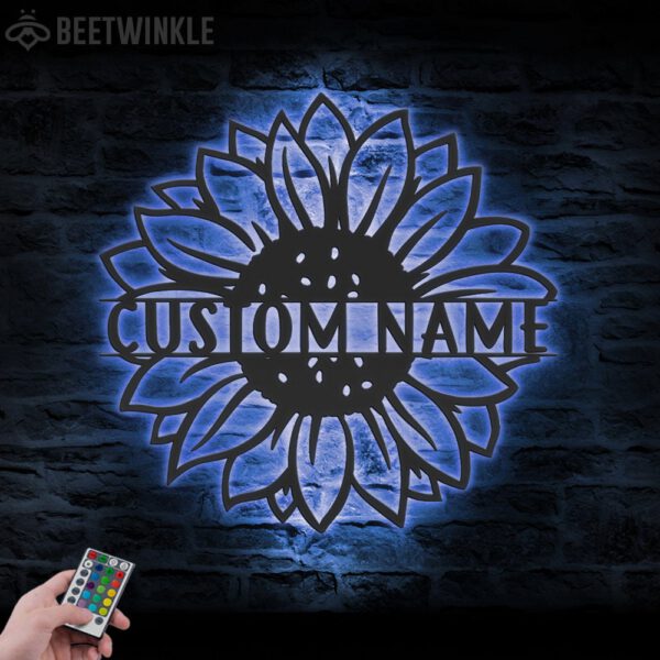 Custom-Sunflower-Monogram-Metal-Wall-Art-LED-Light-1