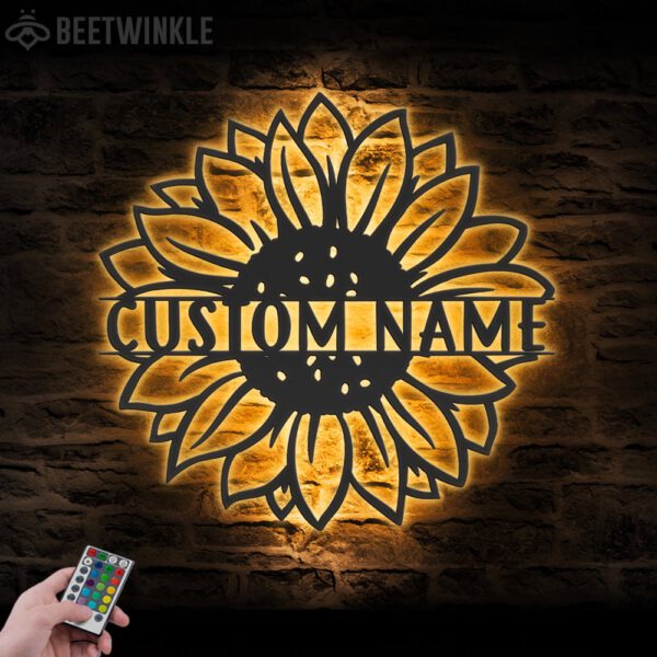 Custom-Sunflower-Monogram-Metal-Wall-Art-LED-Light-2-1