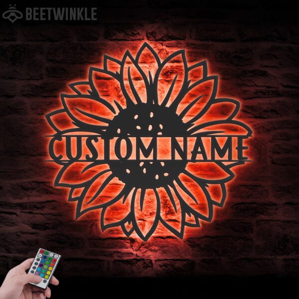 Custom-Sunflower-Monogram-Metal-Wall-Art-LED-Light-5-1