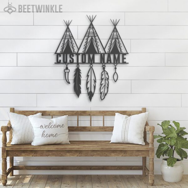 Custom-Tent-Native-American-Indian-Teepee-Metal-Wall-Art-LED-Light-13