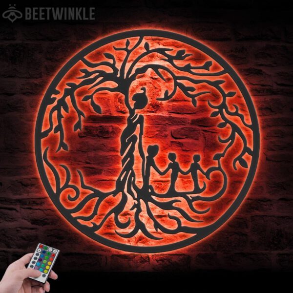 Custom-Tree-Of-Life-Mother-With-Child-Metal-Wall-Art-with-LED-Light-4