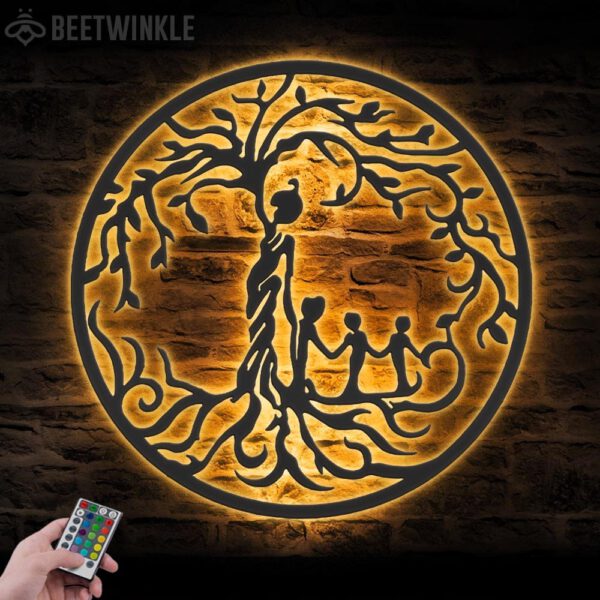 Custom-Tree-Of-Life-Mother-With-Child-Metal-Wall-Art-with-LED-Light-7