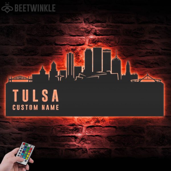 Custom-Tulsa-Skyline-Metal-Wall-Art-LED-Light-3