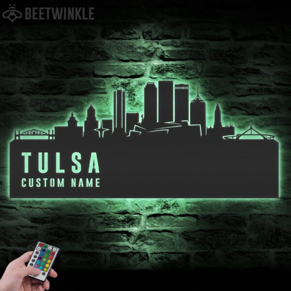 Custom-Tulsa-Skyline-Metal-Wall-Art-LED-Light-8