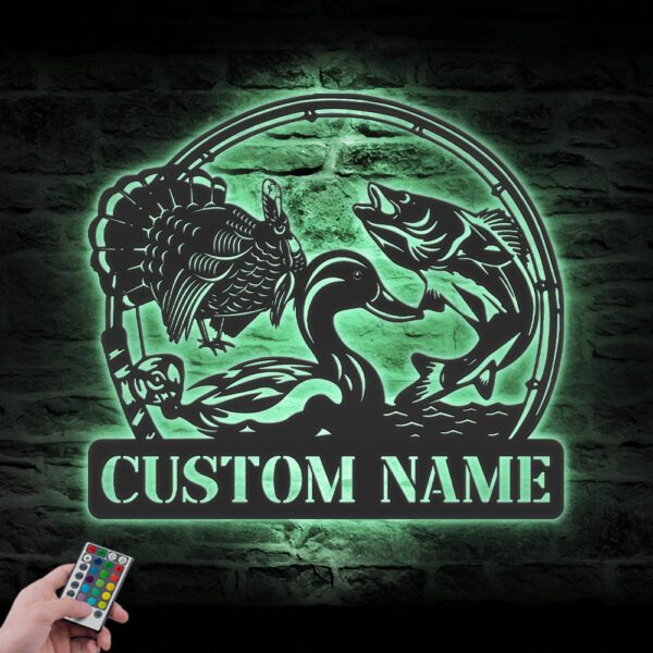 Custom-Turkey-Bass-Fishing-Duck-Hunting-Metal-Wall-Art-LED-Light-2-1