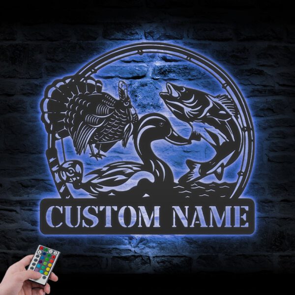 Custom-Turkey-Bass-Fishing-Duck-Hunting-Metal-Wall-Art-LED-Light-3-1