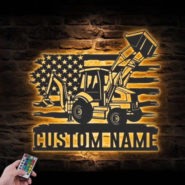 Custom-US-Backhoe-Loader-Excavator-Driver-Metal-Wall-Art-LED-Light_4