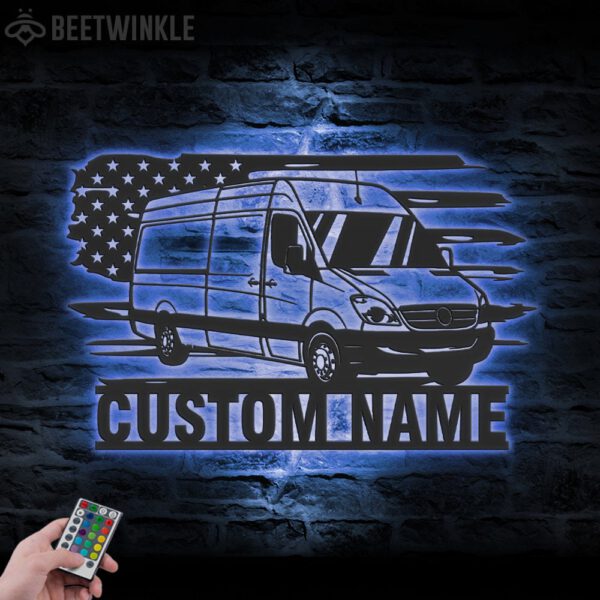 Custom-US-Cargo-Delivery-Van-Truck-Driver-Metal-Wall-Art-LED-Light-4