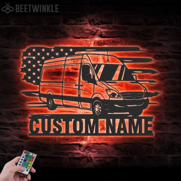 Custom-US-Cargo-Delivery-Van-Truck-Driver-Metal-Wall-Art-LED-Light-5