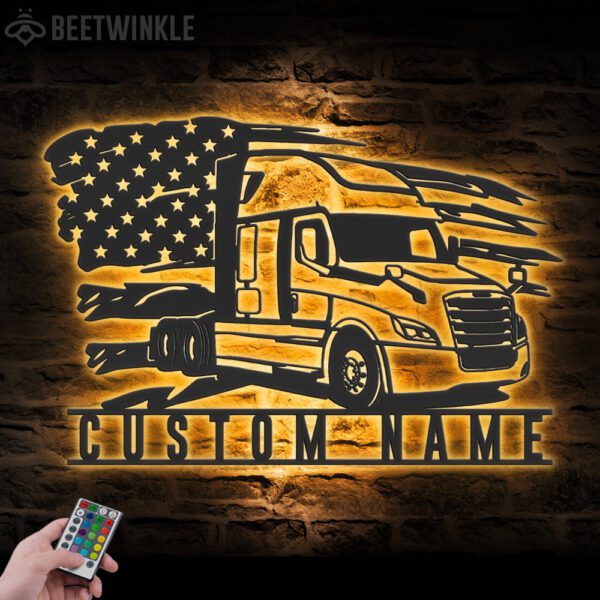 Custom-US-Cascadia-Truck-Driver-Metal-Wall-Art-LED-Light-6