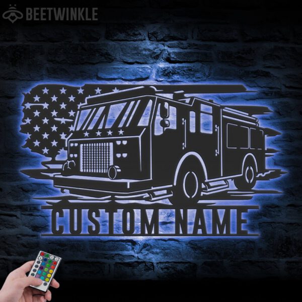 Custom-US-Engine-Fire-Truck-Driver-Metal-Wall-Art-LED-Light-2