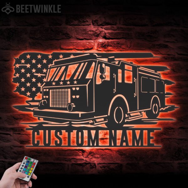 Custom-US-Engine-Fire-Truck-Driver-Metal-Wall-Art-LED-Light-8