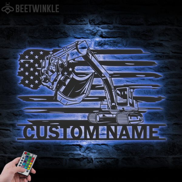 Custom-US-Excavator-Driver-Metal-Wall-Art-LED-Light-8