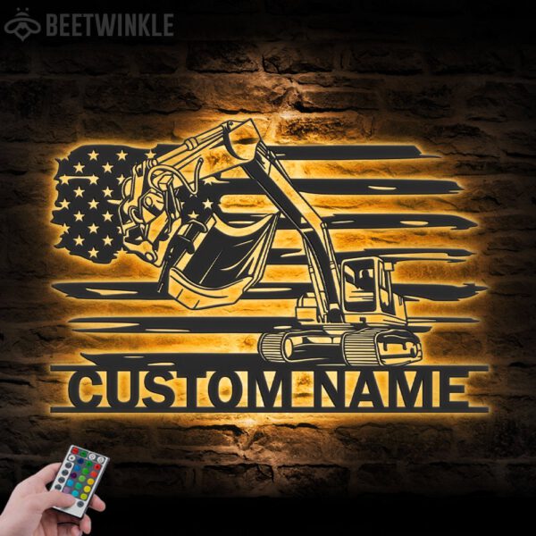 Custom-US-Excavator-Driver-Metal-Wall-Art-LED-Light-9