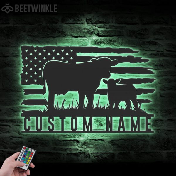 Custom-US-Flag-Cow-Farmhouse-Metal-Wall-Art-LED-Light-1