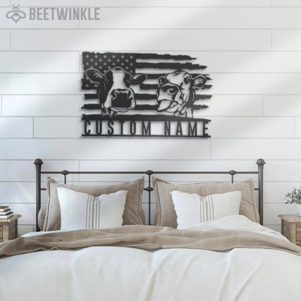 Custom-US-Flag-Cow-Farmhouse-Metal-Wall-Art-LED-Light-2