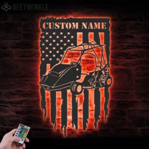 Custom-US-Flag-Go-Kart-Racing-Metal-Wall-Art-LED-Light-2