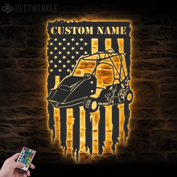 Custom-US-Flag-Go-Kart-Racing-Metal-Wall-Art-LED-Light