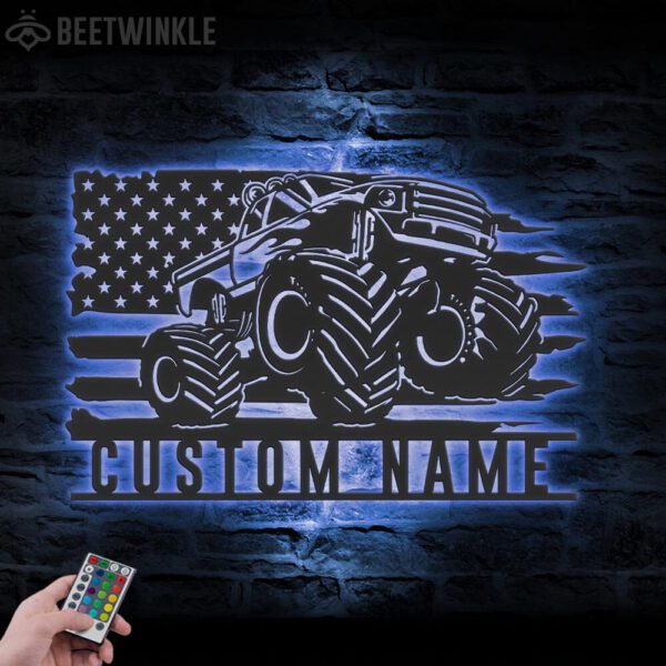 Custom-US-Monster-Truck-Driver-Metal-Wall-Art-LED-Light-3-1