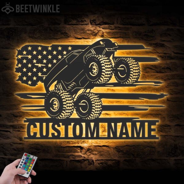 Custom-US-Monster-Truck-Driver-Metal-Wall-Art-LED-Light-4