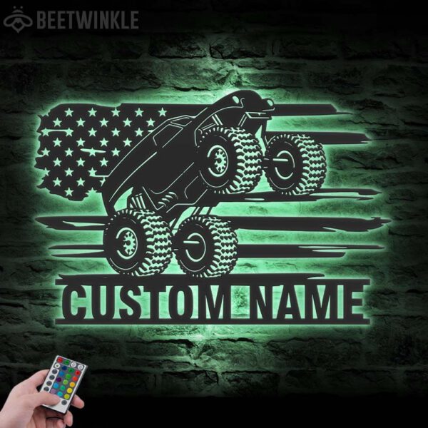 Custom-US-Monster-Truck-Driver-Metal-Wall-Art-LED-Light-5