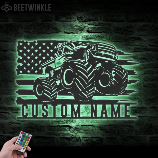 Custom-US-Monster-Truck-Driver-Metal-Wall-Art-LED-Light-8-1