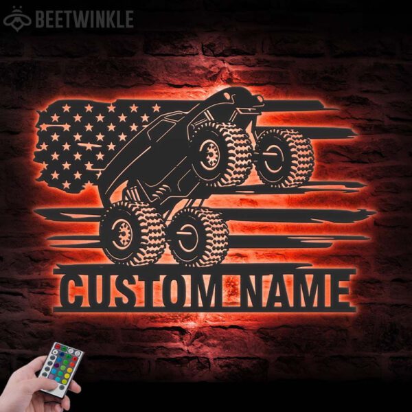 Custom-US-Monster-Truck-Driver-Metal-Wall-Art-LED-Light-8